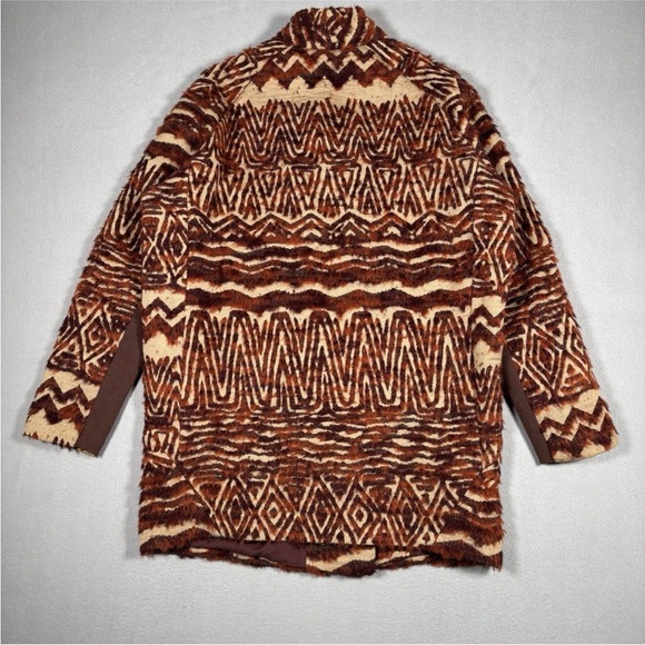 Free People Women’s Small Red Combo Faux Fur Western Front Zip Wool Blend Coat - Picture 10 of 10